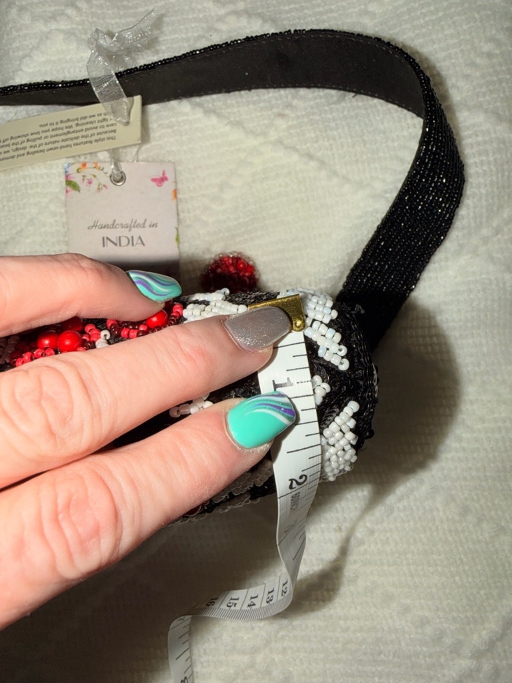 TikTok Famous Cherry Beaded Mini Bag Houndstooth Handmade in India NWT - Picture 12 of 12